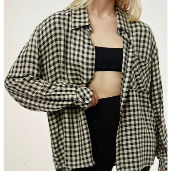 WEWOREWHAT BOYFRIEND SHIRT HERRINGBONE BLACK, KHAKI SIZE XXS/S - Picture 2 of 2